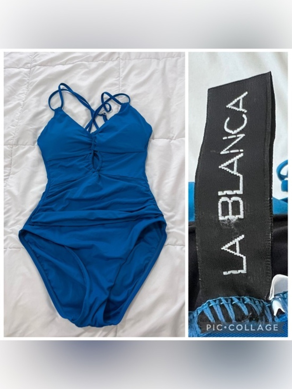 La Blanca Cobalt Blue Ruched One-Piece Swimsuit size S